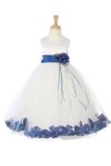 Ivory/Navy Blue Sleeveless Satin Petal Flower Girl Dress with Sash