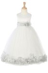 Ivory/Navy Blue Sleeveless Satin Petal Flower Girl Dress with Sash