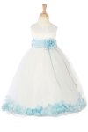 Ivory/Navy Blue Sleeveless Satin Petal Flower Girl Dress with Sash