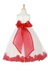Ivory/Navy Blue Sleeveless Satin Petal Flower Girl Dress with Sash