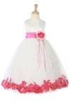 Ivory/Navy Blue Sleeveless Satin Petal Flower Girl Dress with Sash