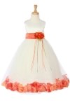 Ivory/Navy Blue Sleeveless Satin Petal Flower Girl Dress with Sash
