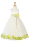 Ivory/Navy Blue Sleeveless Satin Petal Flower Girl Dress with Sash