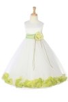 Ivory/Navy Blue Sleeveless Satin Petal Flower Girl Dress with Sash
