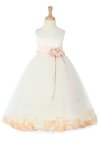 Ivory/Navy Blue Sleeveless Satin Petal Flower Girl Dress with Sash