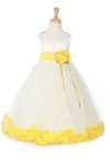 Ivory/Navy Blue Sleeveless Satin Petal Flower Girl Dress with Sash