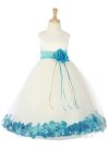 Ivory/Navy Blue Sleeveless Satin Petal Flower Girl Dress with Sash