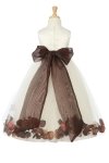Ivory/Navy Blue Sleeveless Satin Petal Flower Girl Dress with Sash