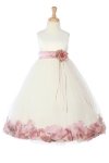 Ivory/Navy Blue Sleeveless Satin Petal Flower Girl Dress with Sash