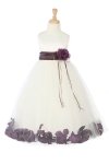 Ivory/Navy Blue Sleeveless Satin Petal Flower Girl Dress with Sash