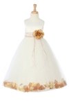Ivory/Navy Blue Sleeveless Satin Petal Flower Girl Dress with Sash