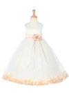 Ivory/Navy Blue Sleeveless Satin Petal Flower Girl Dress with Sash