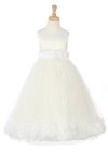 Ivory/Navy Blue Sleeveless Satin Petal Flower Girl Dress with Sash