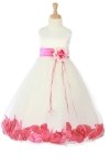 Ivory/Navy Blue Sleeveless Satin Petal Flower Girl Dress with Sash
