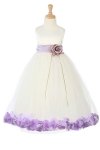 Ivory/Navy Blue Sleeveless Satin Petal Flower Girl Dress with Sash