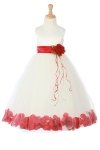Ivory/Navy Blue Sleeveless Satin Petal Flower Girl Dress with Sash