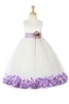 Ivory/Navy Blue Sleeveless Satin Petal Flower Girl Dress with Sash