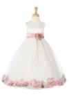 Ivory/Navy Blue Sleeveless Satin Petal Flower Girl Dress with Sash