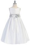Ivory/Burgundy Flowers and Sash Flower Girl Dress