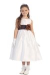 Ivory/Burgundy Flowers and Sash Flower Girl Dress