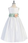 Ivory/Burgundy Flowers and Sash Flower Girl Dress