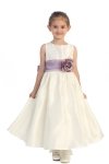 Ivory/Burgundy Flowers and Sash Flower Girl Dress
