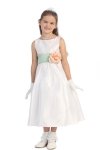 Ivory/Burgundy Flowers and Sash Flower Girl Dress
