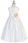 Ivory/Burgundy Flowers and Sash Flower Girl Dress