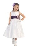 Ivory/Burgundy Flowers and Sash Flower Girl Dress