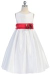 Ivory/Burgundy Flowers and Sash Flower Girl Dress