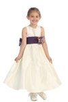 Ivory/Burgundy Flowers and Sash Flower Girl Dress