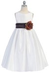 Ivory/Burgundy Flowers and Sash Flower Girl Dress