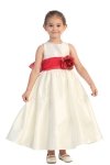 Ivory/Burgundy Flowers and Sash Flower Girl Dress