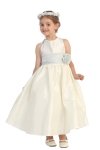 Ivory/Burgundy Flowers and Sash Flower Girl Dress