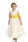 Ivory/Burgundy Flowers and Sash Flower Girl Dress