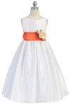 Ivory/Burgundy Flowers and Sash Flower Girl Dress