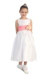 Ivory/Burgundy Flowers and Sash Flower Girl Dress