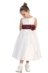 Ivory/Burgundy Flowers and Sash Flower Girl Dress