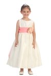 Ivory/Burgundy Flowers and Sash Flower Girl Dress