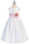 Ivory/Burgundy Flowers and Sash Flower Girl Dress
