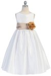 Ivory/Burgundy Flowers and Sash Flower Girl Dress