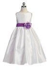 Ivory/Burgundy Flowers and Sash Flower Girl Dress