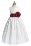Ivory/Burgundy Flowers and Sash Flower Girl Dress