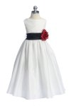 Ivory/Burgundy Flowers and Sash Flower Girl Dress
