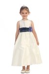 Ivory/Burgundy Flowers and Sash Flower Girl Dress