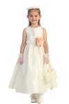 Ivory/Burgundy Flowers and Sash Flower Girl Dress
