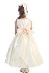 Ivory/Burgundy Flowers and Sash Flower Girl Dress
