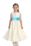 Ivory/Burgundy Flowers and Sash Flower Girl Dress
