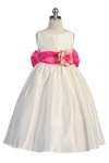 Ivory/Burgundy Flowers and Sash Flower Girl Dress