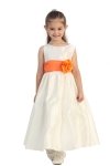 Ivory/Burgundy Flowers and Sash Flower Girl Dress